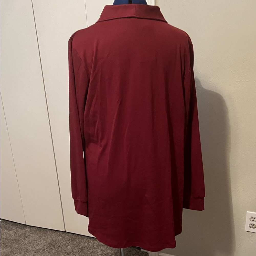 Valolia Maroon Burgundy Long Sleeve Top with Zipper Detail Off Centered - Picture 3 of 12